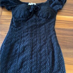 Women's Black Lace Midi Dress with Sweetheart Neckline